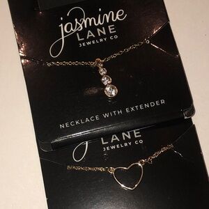 Jasmine Lane Gold Tone Dainty Heart and CZ Rhinestone Drop Necklace Set